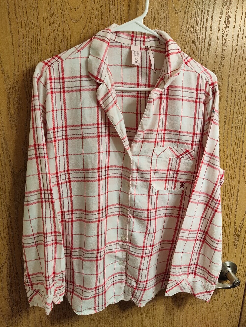 Victoria's Secret PlaidCollared Button-DownPajama Top S Red WhitePocket